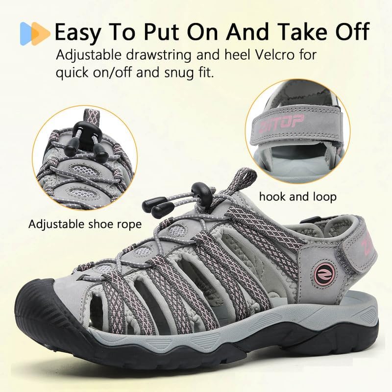 ziitop Womens Hiking Sandals Closed Toe Summer Outdoor Adventurous Beach Sandals Lace Adjustable Double Buckle Water Shoes - Image 2